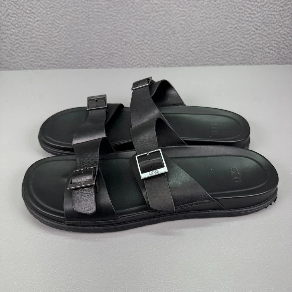 UGG Sandals Mens 14 Black Wainscott Buckle Slides Leather Beach Everyday Comfort